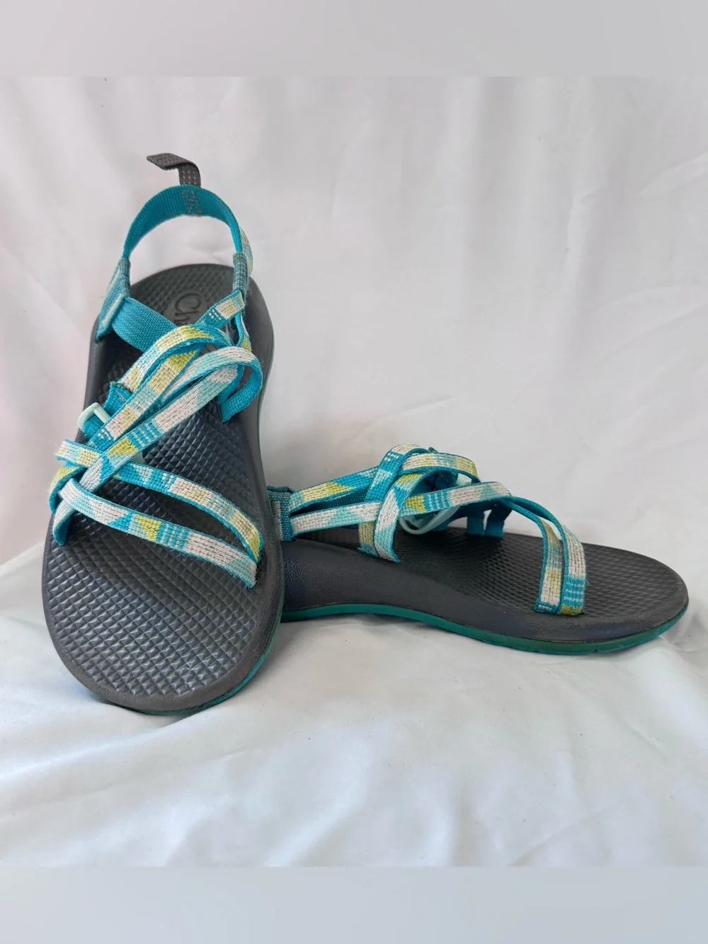 Chaco ZX/1 EcoTread Sandals Kids Size 3 Strappy Open Toe Blue Green Yellow